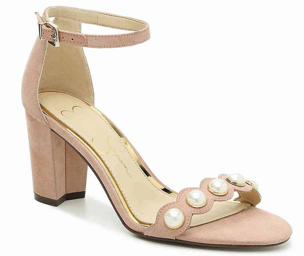 Jessica Simpson Pink Pearl Open Toe Block Heel Sandals Size 9.5